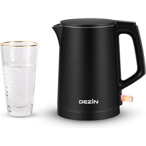 Dezin Electric Kettle, 0.8L Portable Travel Kettle with Double Wall Construction, 304 Stainless Steel Electric Tea Kettle for Business Trip, Small Electric Kettle with Auto Shut-Off (Without Cup) (Black)