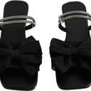 GORGLITTER Women's Bow Flat Sandals Dressy Rhinestone Slides Comfort Sandals Cute Slip On Shoes (8, Black)