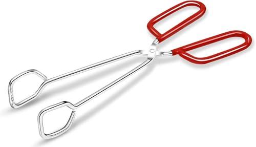 Hiash 10-Inch Heavy Duty Stainless Steel Kitchen Tongs - Non-Slip Comfortable Red Grip, Scissor Design, Heat Resistant for BBQ and Cooking, 