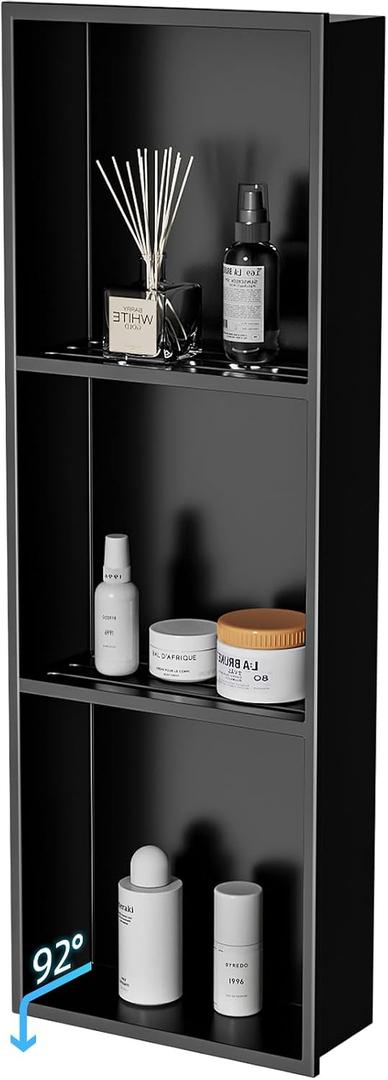 36x12 Inch No Tile Needed Shower Niche - 304 Stainless Steel Niche Shower with 3- Tier Shelves Recessed Wall Niches for Bathroom Storage,Matte Black, 36 X 12 X 4.13 Inches