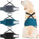 3 Pack Avont Male Dog Belly Band with Suspenders, Reusable Boy Doggie Diaper with Harness, Escape Proof, Non-Slip, Washable Doggy Pee Wraps for Small Medium Large Dogs (Black/ Dark Grey/ Navy Blue) S