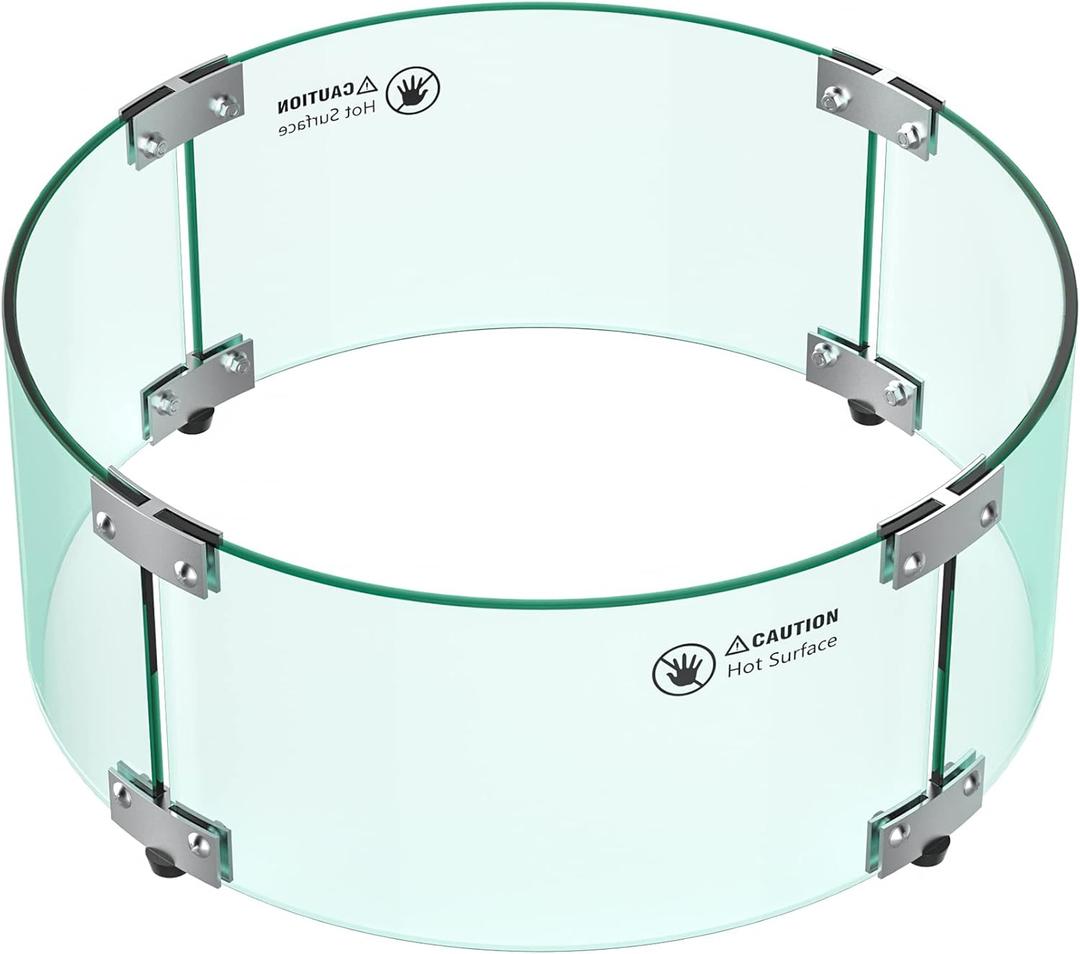 Skyflame 17" Round Fire Pit Glass Wind Guard, Clear Tempered Glass Flame Shield for Outdoor Propane/Natural Gas Fire Pit/Table