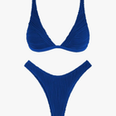 ZAFUL Bikini Sets for Women Triangle Textured Plunging High Cut Cheeky Bikini Swimsuits Two Piece Bathing Suits, Large