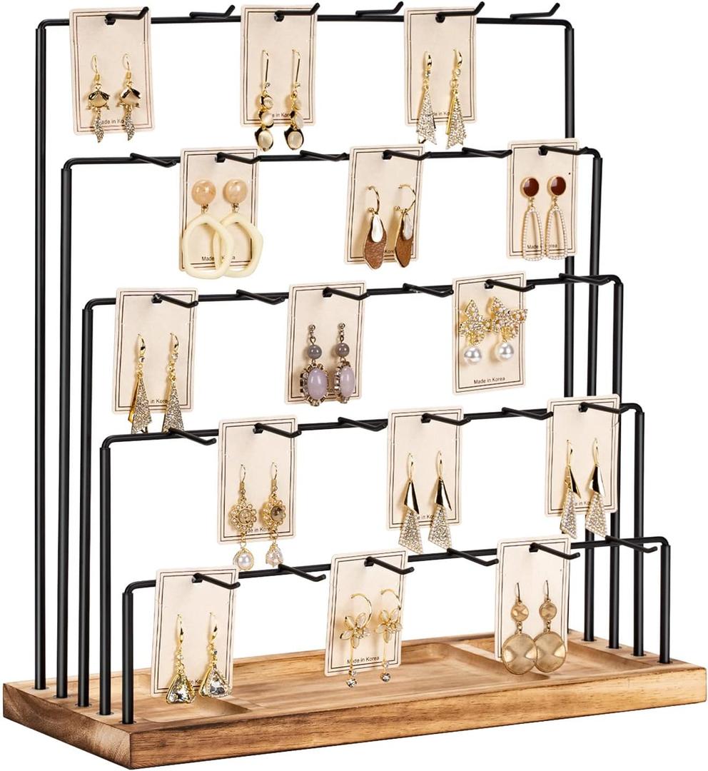 Earring Display Stands for Selling, Earring Rack Display Holder Stand, Jewelry Display for Selling Earring Cards, Bracelets, Hair Accessories, Rings, Necklaces (Rustic Brown, Common Size)