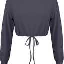 LovelyWholesale Womens Cropped Hoodie Workout Long Sleeve Shirts Running Crop Tops Grey Large (Gray, L)