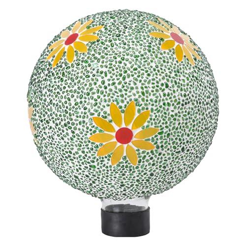 Gazing Ball 8 Inch Flower Glass Mosaic Garden Globe Outdoor Gazing Globe Yard Ornament for Garden Yard Home Lawn Outdoor Decoration Gift for Women (Not Solar Powered)