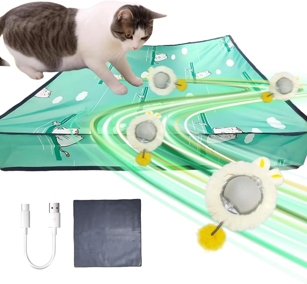 ZVGV 2 in 1 Interactive Cat Toys for Indoor, Toy Fast Rolling Ball in Play Mat, Kitten Automatic Toy Motion Activate, Rechargeable Kitten Toys Ball(Green)