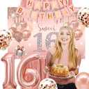 Sweet 16 Birthday Decorations for Girls, banner,Backdrop, its my 16th Birthday Sash, Sweet Rhinestone Tiara Crown,Balloons16th