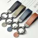 Metal Keychain Car Key Holder with 2 Key Rings Leather Key Pendant for Men & Women (Black)