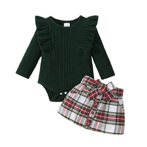 Guodeunh Baby Girl Christmas Outfit Long Sleeve Knit Romper Red Plaid Skirt Headband Newborn Infant Fall Winter Clothes 0-18 M (Red Plaid,3-6 Months)