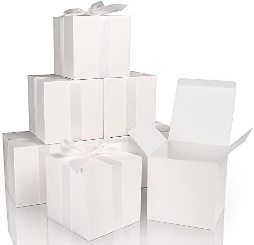 COTOPHER Small Gift Boxes 25 Pack 5x5x5 inches White Gift Boxes with Lids for Gifts, Crafting, Wedding Party Favor, Cupcake Boxes, Candy, Bridesmaids Proposal Box with Ribbons and Stickers