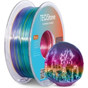 Silk PLA Filament 1.75mm Rainbow 1KG, Shiny High Gloss Finish, Color Changes Per 10-13m, Perfectly Wound, Accuracy +/-0.02mm Multicolor 3D Printer Filament Vacuum Packaging