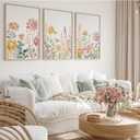 Watercolor Wildflower Wall Art Decor Colorful Flower Pictures Canvas Floral Botanical Wall Art Vintage Prints Poster Floral Painting Artwork for Living Room Bedroom 24x36 Inch Unframed Set of 3