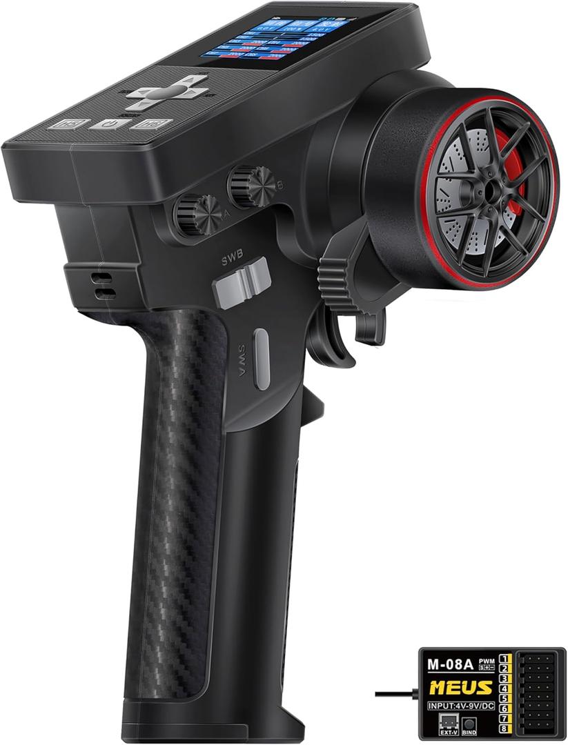 MEUS RACING ME-8B RC Transmitter 8 Channels 2.4GHz and Receiver for 1/8 1/10 1/18 1/24 RC Crawler Car Boat TRX4 TRX4M SCX10 SCX24 Upgrades Parts (Black)