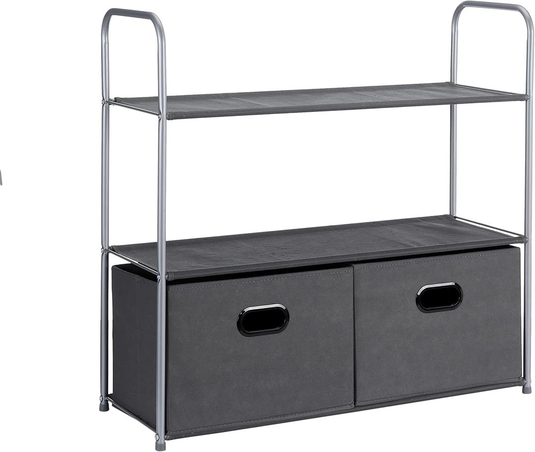 Amazon Basics Closet Storage Organizer with Fabric Bins, Drawers and 3 Shelves, Grey, 32.7" x 12.2" x 31"