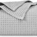 PHF Pre-Washed Cotton Waffle Weave Blanket Throw Size for Couch Bed,Snag Proof Spring Summer Lightweight Breathable,Oeko-TEX Certified,Machine Washable,Home Decor Gift，Light Grey, Size: Throw(50" x 60")
