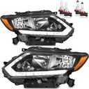 Halogen Headlights Assembly with LED DRL Strip for 2014-2016 Rogue Headlamp Replacement Driver & Passenger Side (NO PROJECTOR)