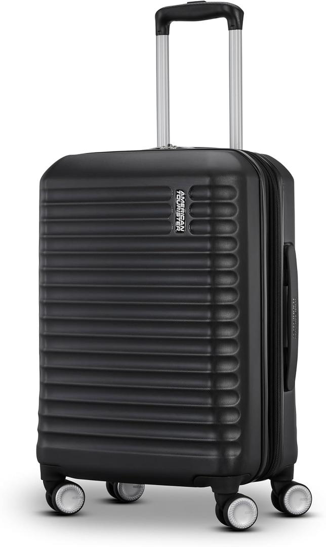 American Tourister Stratum 3.0 Carry-On Spinner, Airline Approved, Durable Hardside Luggage, Expands 1.5", RightHeight Adjustable Handle, Black