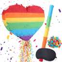 Heart Pinata Heart Shaped Piñata Party Game Supplies With Blindfold And Bat | Pull-String Design For Safe Use, Comes With Blindfold And Bat, Works As Both Party Decor And Interactive Game Prop