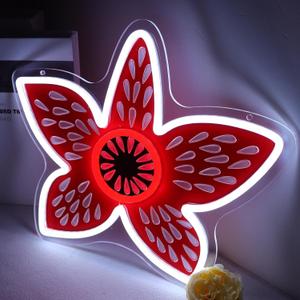 Stranger Flower Neon Thngs Sign - Demooo Neon Gorgooon Dimmable USB-Powered for Bedroom, Game Room & Halloween Decor - Unique Gift for Fans- Cool 80s Retro Sci-Fi Lighting 11 * 13 Inch