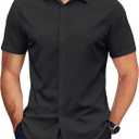 COOFANDY Men's Dress Shirts Short Sleeve Wrinkle Free Business Textured Shirt Casual Button Down Shirts (Black)