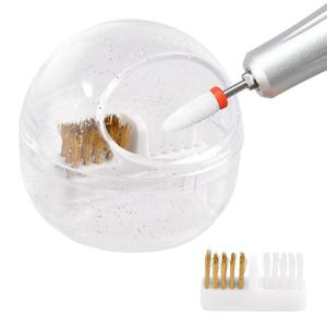 Nail Drill Bit Cleaner Brush Case with Copper Wire & Nylon Double Brush, Clear Protect Cover, Nail Art Cleaner Tool with Replacement Brushes for Cleaning Carbide/Ceramic Nails Drills Head