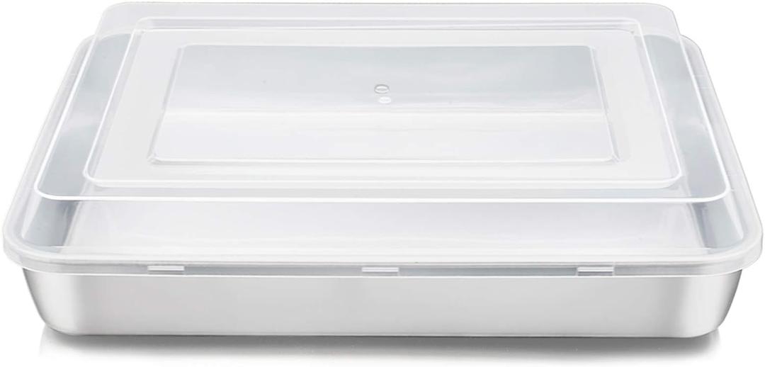 E-far Stainless Steel Baking Pan with Lid, 12 x 9 x 2 Inch Rectangle Sheet Cake Pans with Covers Bakeware for Cakes Brownies Casseroles, Non-toxic & Healthy, Heavy Duty & Dishwasher Safe