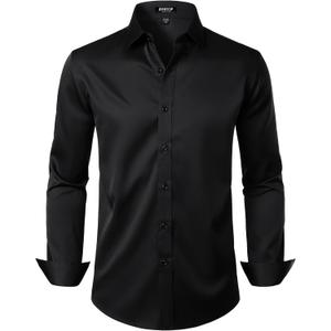 Men's Stretch Wrinkle Free Dress Shirts Formal Wedding Prom Long Sleeve Button Down Shirt (3X-Large, Black)