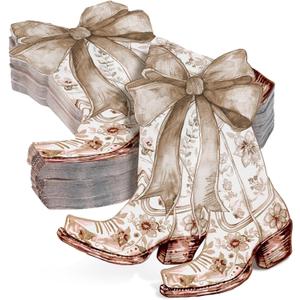 Janlaugh 100 Pcs Western Cowgirl Bow Boot Paper Napkins Beige Chinoiserie Floral Paper Guest Towel Birthday Party Disposable Hand Towels for Bridal Shower Bachelorette Table Decor Party Favors