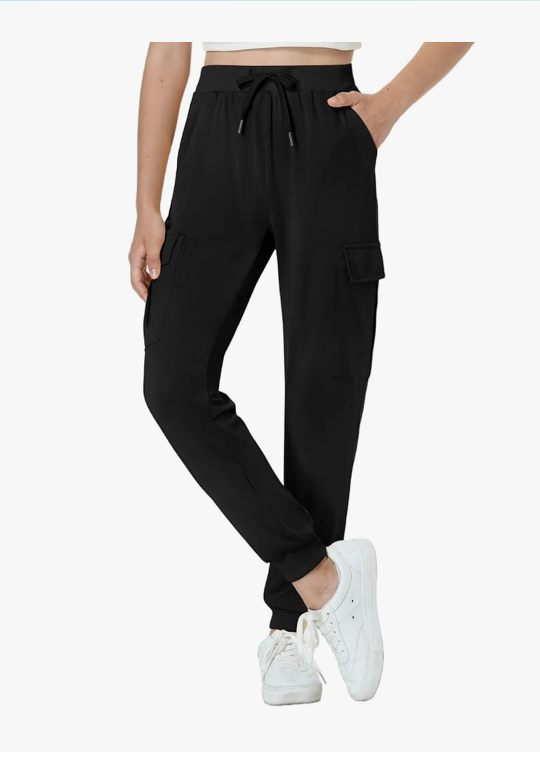 EXARUS Girls Pants Cargo Joggers Teen Slim Fit with Zip Pockets Kids Quick Dry Lightweight Drawstring High Waisted, Size -M