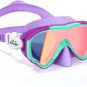Seago Kids Swim Goggles Snorkel Diving Mask for Youth(5-15), Anti-Fog 180 Clear View (Purple)