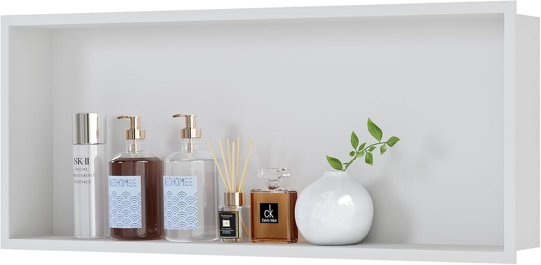 Neodrain Shower Niche, Insert Bathroom Storage Shower Shelf, Stainless Steel Recessed Wall Niche No Tiled Recessed Cabinet Waterproof for Shower Storage(White, 30"x12")
