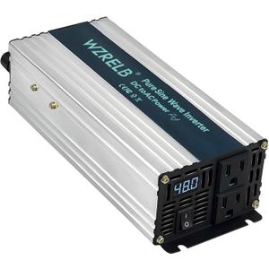 WZRELB 1200W Pure Sine Wave Inverter 48V DC to 110V 120V AC Power Converter with LED Display, Off-Grid Portable Power Inverter with 2 AC Outlets for Home, RV, Truck, Camping
