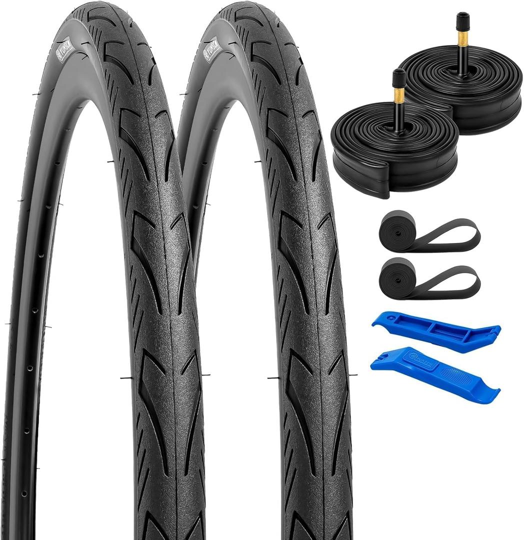 YUNSCM 700C Lightweight Bike Tires 700x32C (ETRTO 32-622) and 700C Bike Tubes - 60TPI Nylon, Puncture-Resistant, Compatible with Bike Tires 700x30C/31C/32C/33C/34C- 2 PCS (Y-572)