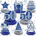 8Pcs Blue 50th Birthday Decorations Navy Blue Silver Happy 50th Birthday Table Honeycomb Centerpieces for Table Decor 50th Birthday Table Topper for Men Women 50th Birthday Anniversary Party Supplies