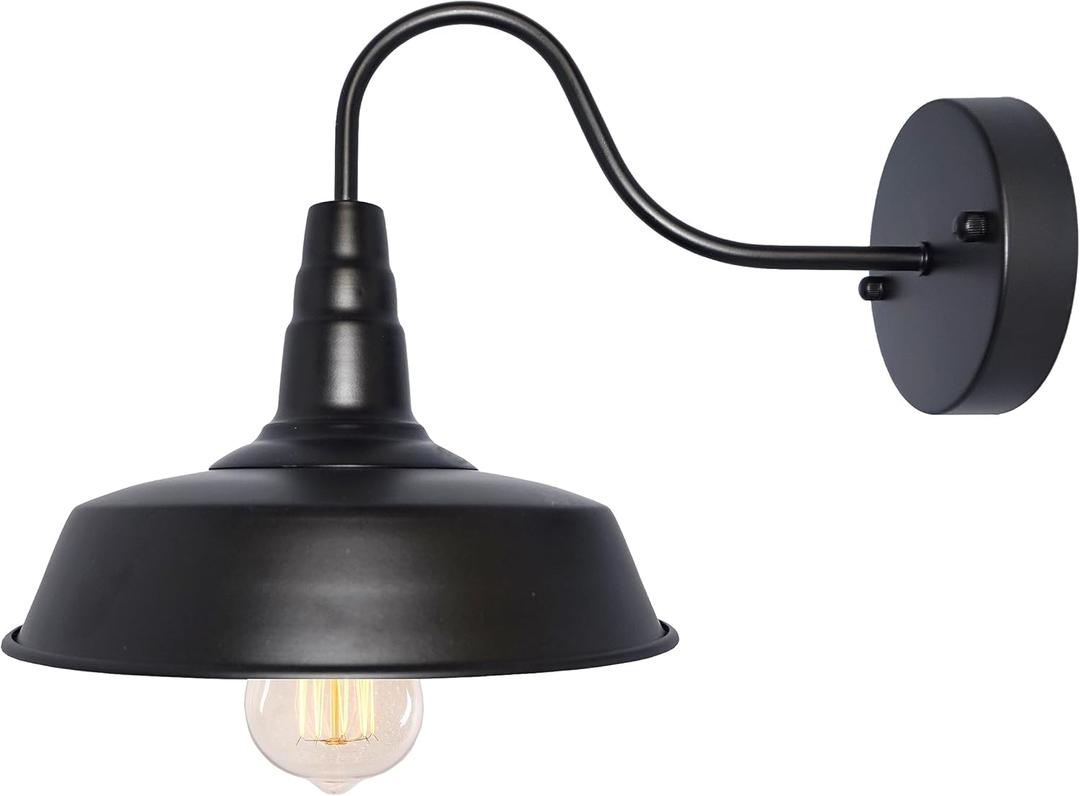 BRIGHTESS #80 Retro Black Wall Sconce Lighting Gooseneck Barn Flat Lights Industrial Vintage Farmhouse Wall Lamp Outside Led Light Fixtures E26 Bathroom Kitchen Bedroom Hardwired (Set of 1)