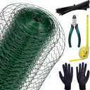 Chicken Wire,16in×40ft Green Chicken Wire Fencing,20 Gauge Chicken Wire Mesh with 1" Fine Mesh,PVC Coated Chicken Wire Fence with 100pcs Zip Ties,Floral Chicken Wire for Garden Fence