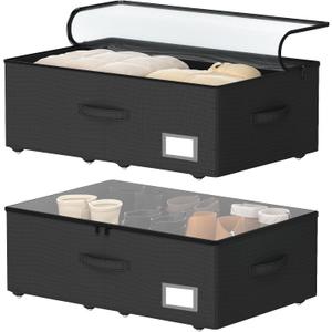 Underbed Storage Bins With Wheels, No Assemble Required 10 inches Height Large Capacity Rolling Underbed Shoe Storage ContainersDorm Underbed Storage Drawers (Black)