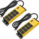 CCCEI 2PCS Heavy Duty Power Strip Surge Protector 20 AMP, 8 Outlets 12 Gauge Shop Garage Metal Multiple Outlets, 15 FT Extension Cord 5-15P Adapter High Amp 6-20R T-Slot 20a for Appliance Yellow.