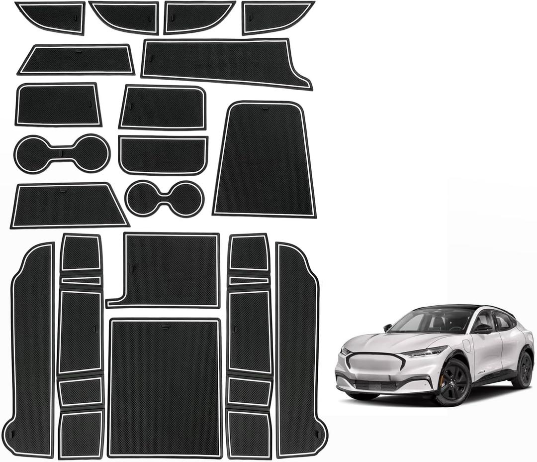 AOSKonology BestEvMod Compatible with Mach E Accessories 2021-2024 PVC Interior Anti Dust Cup Holder Inserts Center Console Liner Mats 18-pcs Set (V3 White)