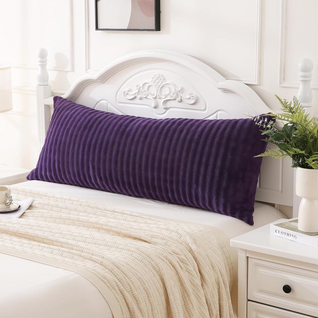 Decorative Body Pillow Cover 20x54 Inches, Super Soft and Cozy Bubble Textured Fleece Long Body Pillowcase with Zipper Closure,1 Pack, Aubergine