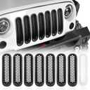 Hooke Road Matte Black Grill Inserts Front Mesh Grille Cover for 2007-2015 Jeep JK Wrangler & Unlimited Wrangler Accessories (7PCS Black + 1PCS White)