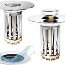 WSYLEN Bathroom Sink Drain Strainer, Bathroom Sink Stopper Pop Up with Two-Section Removable Brass Basket Hair Catcher, Universal for 1.1 to 1.6in Drain, Chrome Silver, 2 PCS, Set of 2