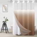 No Hook Shower Curtain with Snap in Liner, Ombre Brown Shower Curtains and Liner Set, Hotel Fabric Bath Curtain for Bathroom, Mesh Top Window Waterproof Washable, 71" x 74"