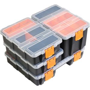 Torin AG421B Hardware & Parts Organizers: 4 Piece Versatile And Durable Storage Toolbox for Bolts, Screws, Nails, Nuts and Small Hardware, Black/Orange