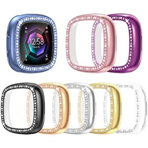 RICHONE [8Pack] Compatible with Fitbit Versa 4 & Sense 2 (2022) Screen Protector Case, Bling Diamonds Cover Soft TPU Bumper Smartwatch Accessories(8 Colors, Versa 4 & Sense 2)