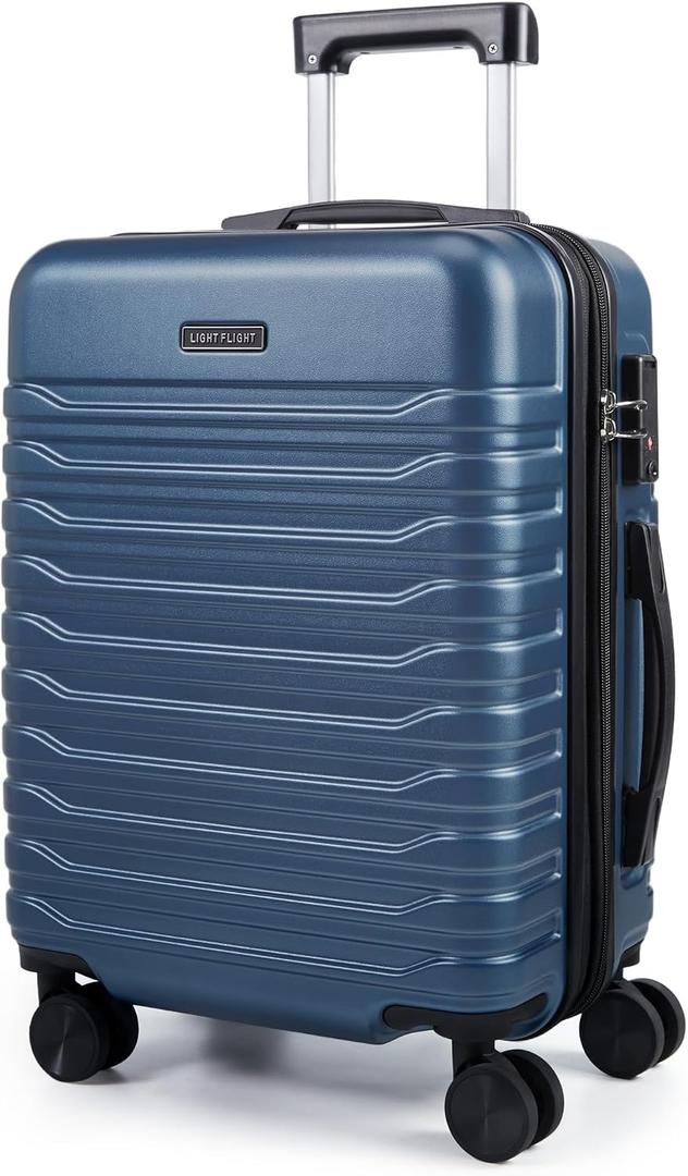 LIGHT FLIGHT Expandable 20" Carry On Luggage 22x14x9, TSA Lock, Blue