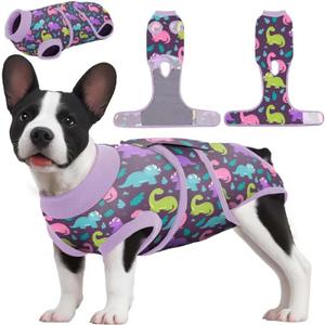 PetWarm Dog Post Surgery Suit Female Spay, Pet Recovery Suit for Dogs, Onesies for Dogs, Substitute E-Collar and Cone, Anti-Licking Dog Onesie for Surgery Female, Dinosaur Pattern, Purple, XS (X-Small (Back:8.3-11.4'', Weight:4-7LB))
