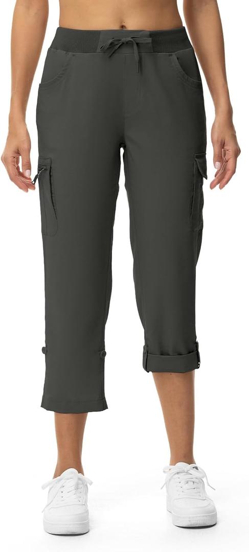 TBMPOY Women's Cargo Capris with Pockets Lightweight Hiking Capris Pants Quick Dry Casual Cropped Pants Summer Trip Cotton (Medium, Style 2-dark Grey)