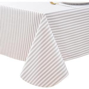 LIBERECOO 60" Square Vinyl Tablecloth with Flannel Backing, Grey Stripe Stain-Resistant Tablecloths Waterproof Oil-Proof Wipeable Table Cover for Indoor/Outdoor Picnic, BBQ, Pack of 4